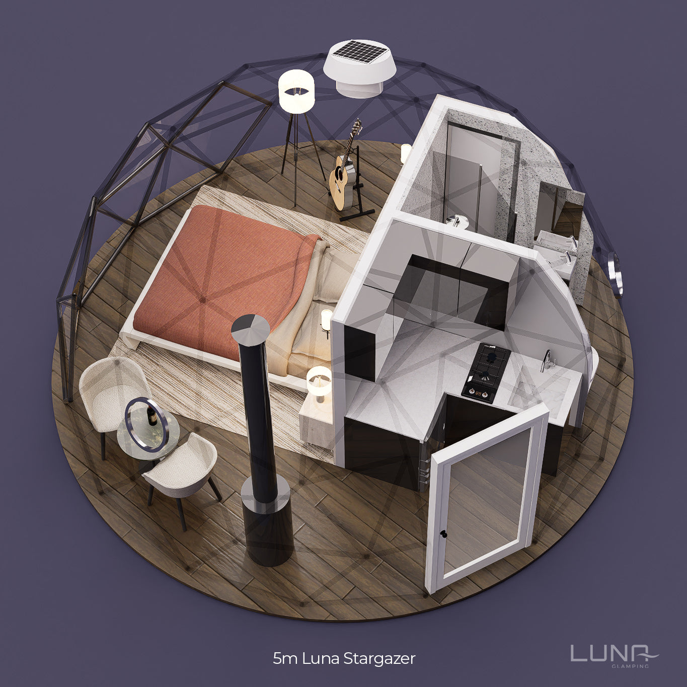Luna 5m Stargazer Element – Preconfigured Geodesic Dome – 211 Sq Ft