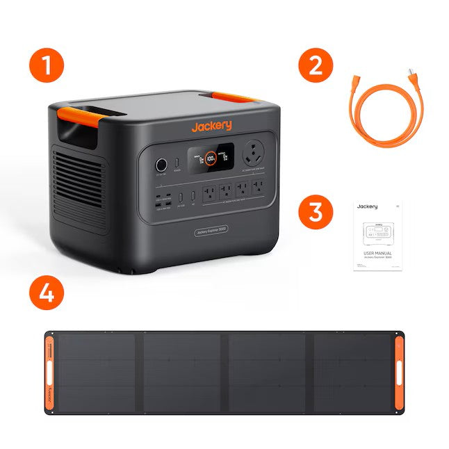 Jackery Explorer 3000 v2 Portable Power Station (3070Wh) + 2x 200W Solar Panels