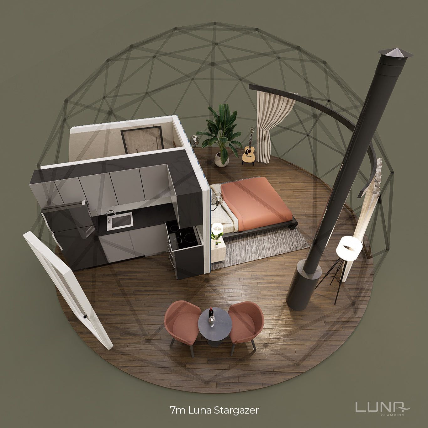 Luna 7m Stargazer Element – Preconfigured Geodesic Dome – 415 Sq Ft