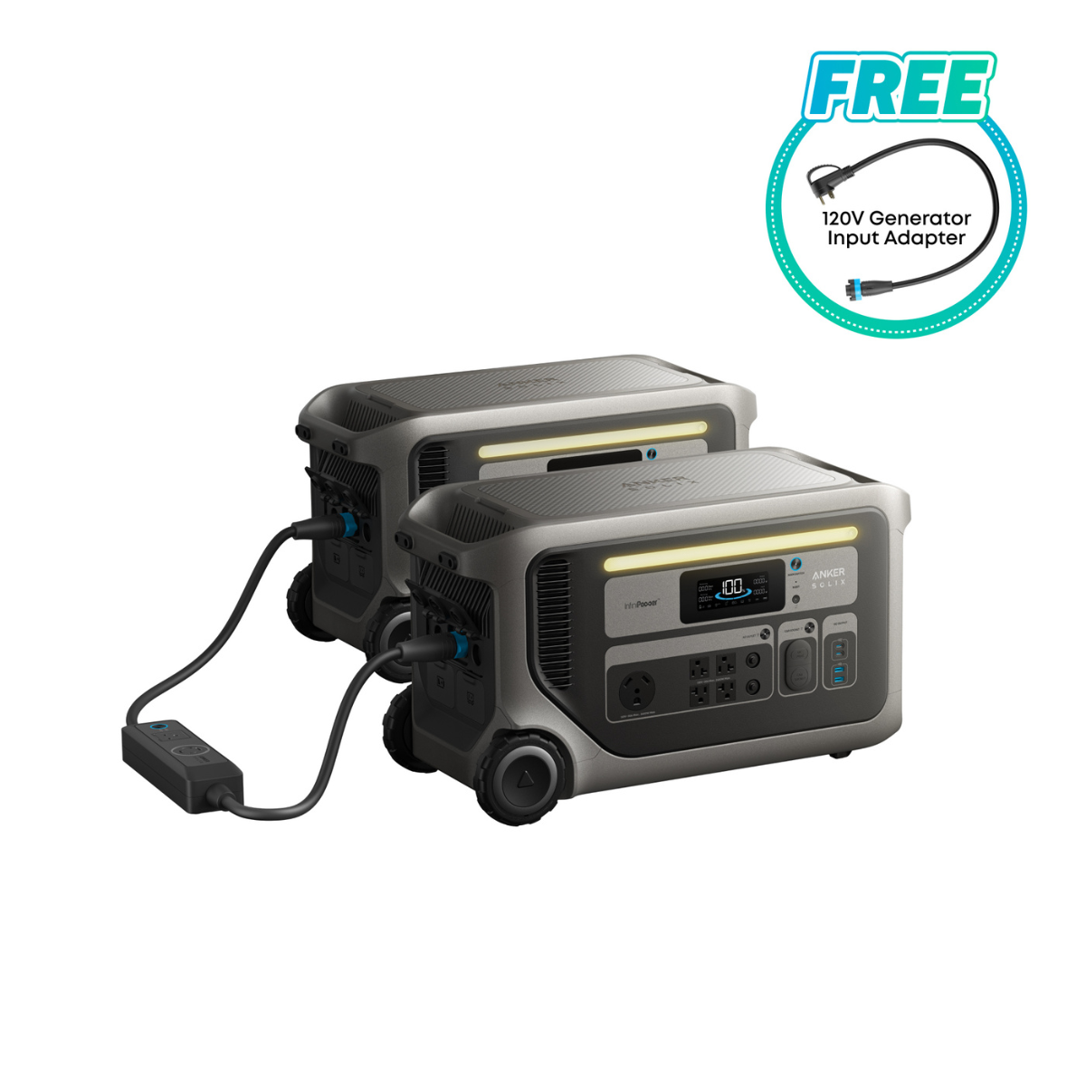 Anker SOLIX F3000 x2 Power Stations + Double-Voltage Hub (6144 Wh)