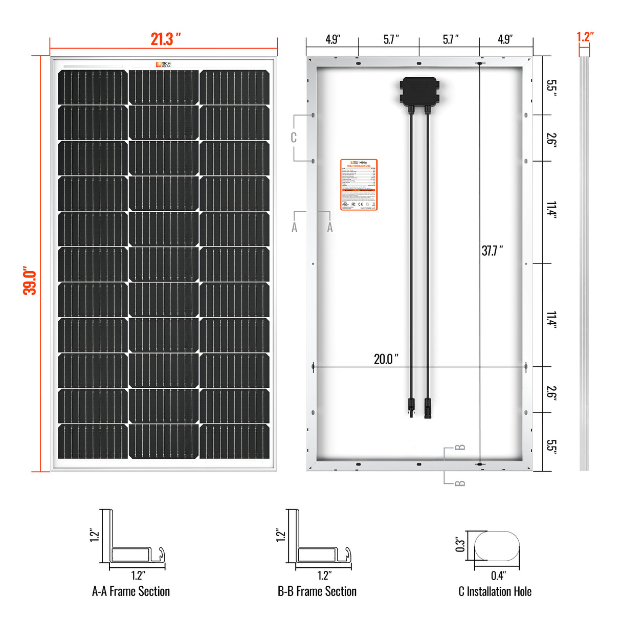 Rich Solar MEGA 100 - 100W 12V Solar Panel - Image 4