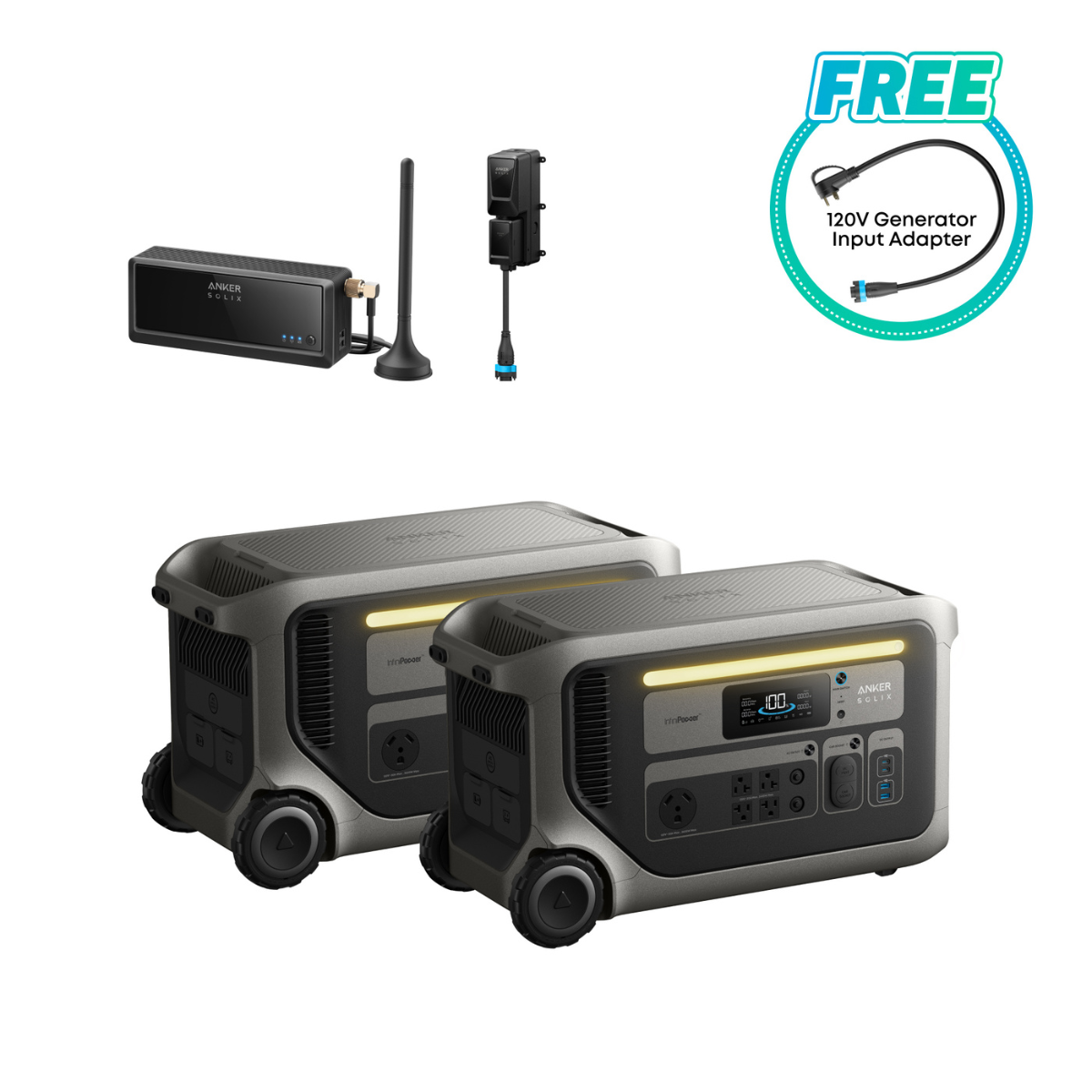 Anker SOLIX F3000 x2 Power Stations + Double-Voltage Hub + Power Saver Kit (6144 Wh)