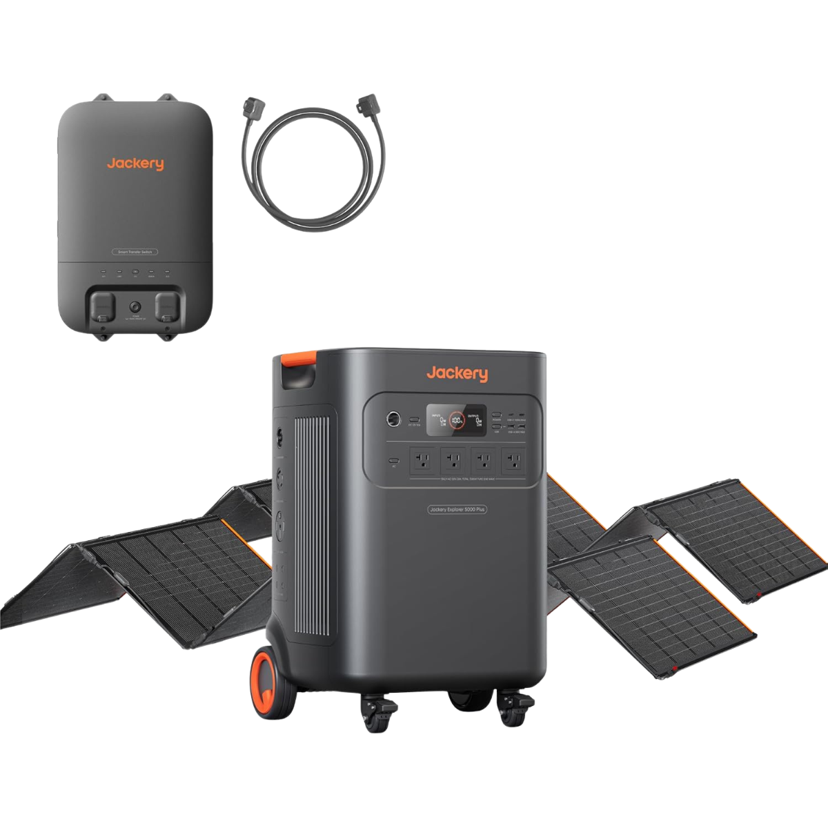 Jackery Explorer 5000 Plus Power Station with Two SolarSaga 500X Solar Panels and Smart Transfer Switch (5120 Wh + 1000 W)
