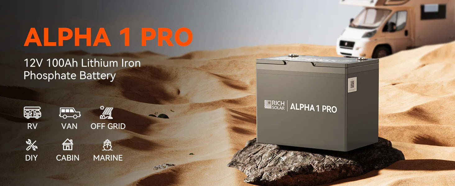 Rich Solar Alpha 1 PRO LiFePO4 12 Volt Lithium Battery (1,280Wh) description image