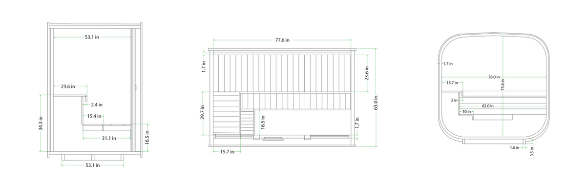 Floor Plan for Mande Spa USA MW16 Thermowood® Outdoor Sauna
