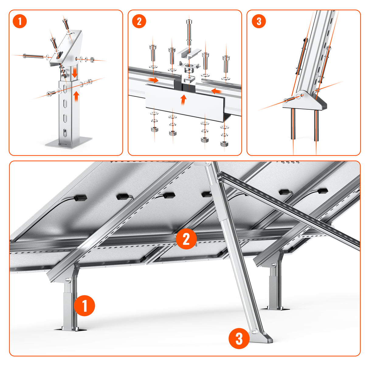 Rich Solar Solar Ground Mount | Fit MEGA 100/100 SLIM/MEGA 150 | Adjustable, Easy-to-Install Brackets for 1-4 Panels - Image 14